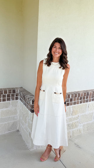 Charming Sophistication Midi Dress (Ecru)