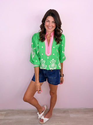 Willow Embroidered Top (Green)