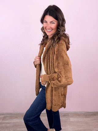 Teddy Bear Hooded Faux Fur Jacket