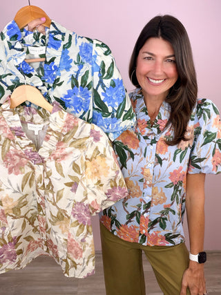 Golden Hour Floral Top (Blue)