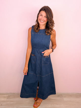 Charming Sophistication Midi Dress (Denim)