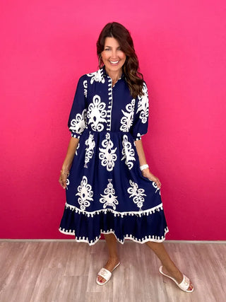 Border Print Midi Dress