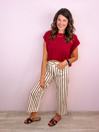 Pinstripe Perfection Pants (Brown)