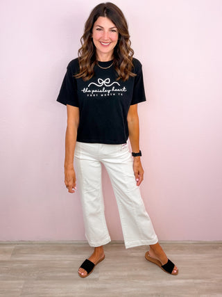 RISEN White Crop Wide Leg Denim