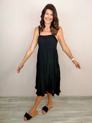Sunshine Stroll Midi Dress (Black)
