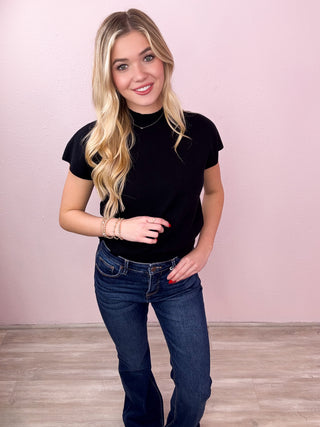 Mock Neck Cap Sleeve Top