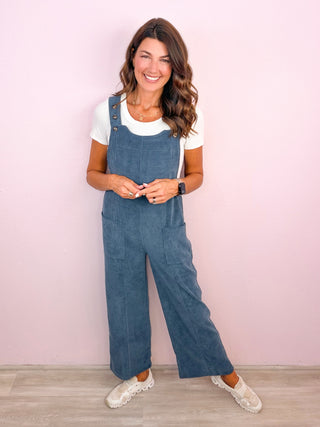 Corduroy Relaxed Overalls - Denim Blue