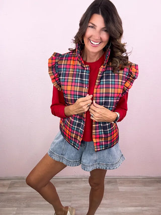 Patterned In Plaid Puffer Vest