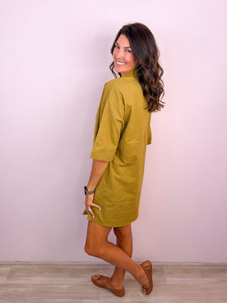 The Everyday Charm Button Front Dress - Olive