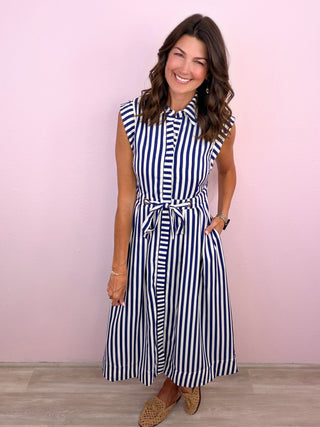 Timeless in Stripes Midi Dress (Navy)