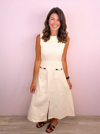 Charming Sophistication Midi Dress (Ecru)