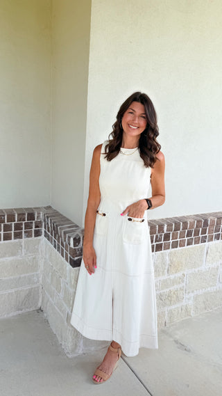 Charming Sophistication Midi Dress (Ecru)