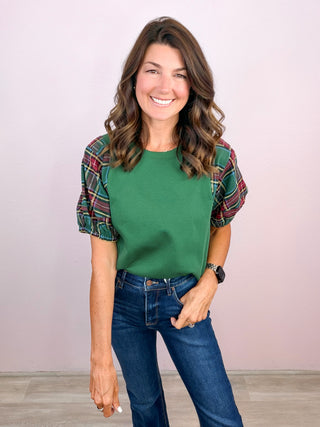 Plaid Moment Puff Sleeve Top