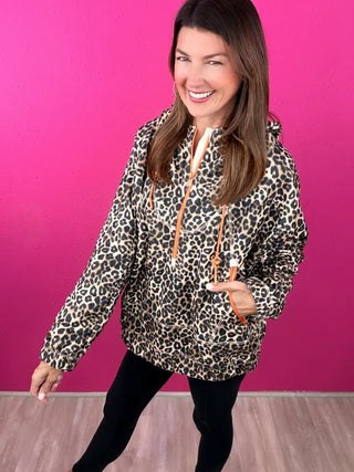 Leopard Oversized Brushed Texture Pullover Jacket
