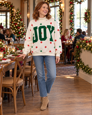 PREMIUM JOY Applique Patch Polka Dot Mock-Neck Pullover Sweatshirt