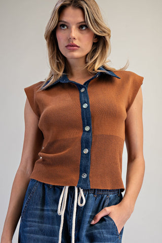 Denim Detail Top