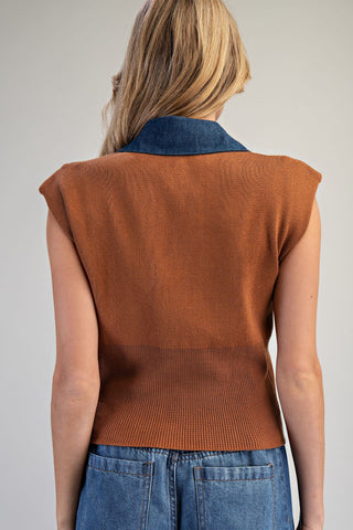 Denim Detail Top