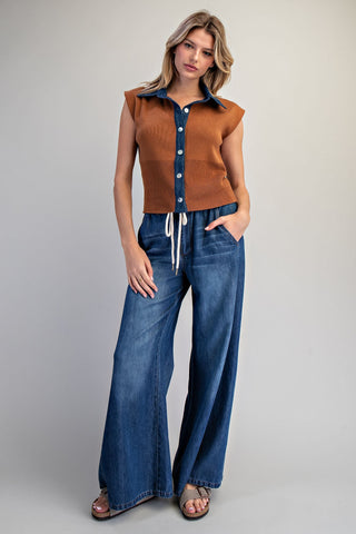 Denim Detail Top