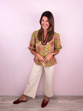 Scallop Trim Wide Leg Pants