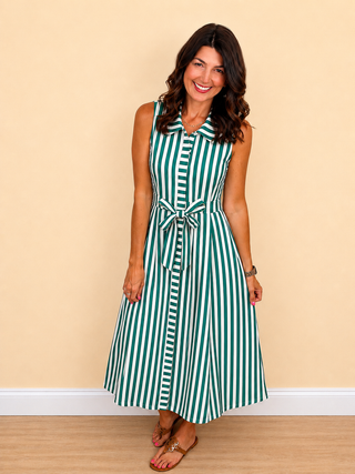 Timeless in Stripes Midi Dress (Green)