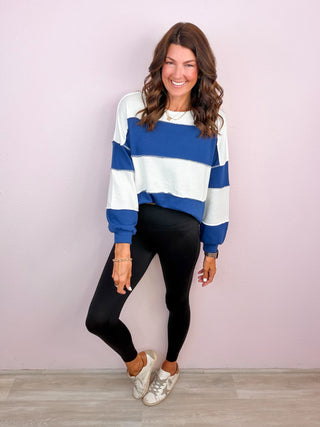 Mixed Signals Colorblock French Terry Top - Blue