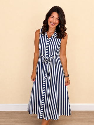 Timeless in Stripes Midi Dress (Navy)