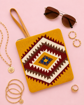 PANACHE  Western Aztec Beaded Wristlet - MUSTARD