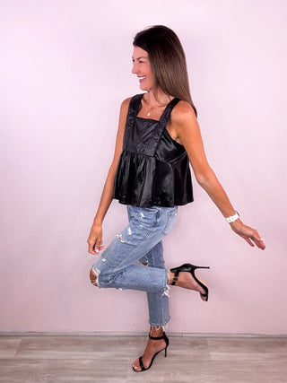 Faux Leather Peplum Top