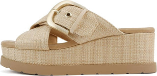 Raffia Open Toe Buckle Strap Wedge Sandal