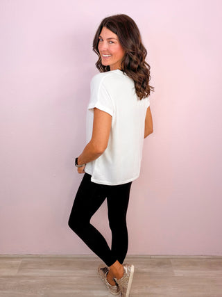 Easy Does It Hacci V-Neck Tee - White