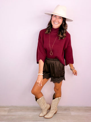 Scalloped Class Top - Merlot