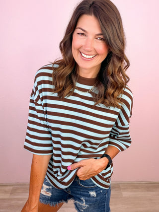 Casual Stripes Top (Blue/Brown)