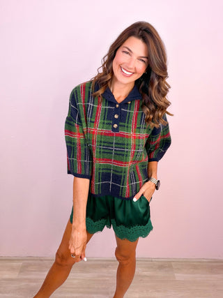 Satin & Lace Shorts - Green