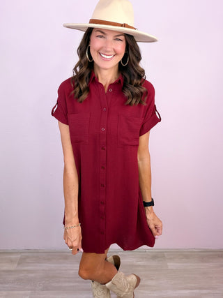 All Agendas Shirt Dress (Wine)