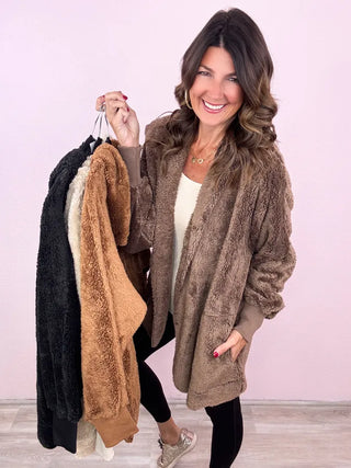 Teddy Bear Hooded Faux Fur Jacket