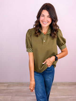 Let's Polka Top - Olive