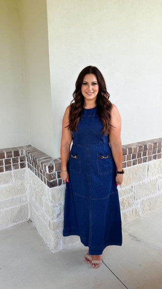 Charming Sophistication Midi Dress (Denim)