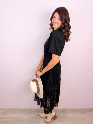 A Little Romance Lace Midi Dress - Black