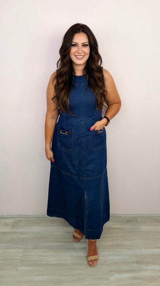 Charming Sophistication Midi Dress (Denim)