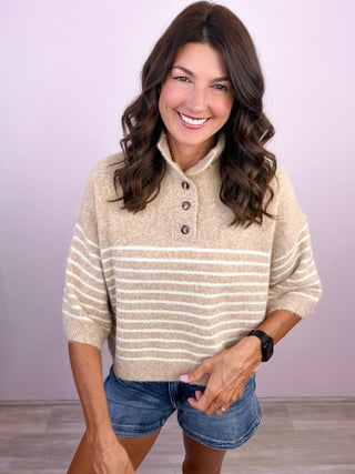 Blaire Striped Sweater Top (Taupe)