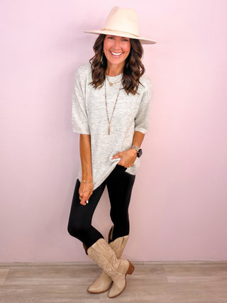 Relaxed Days Short Sleeve Sweater Top - Almond