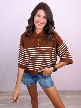 Blaire Striped Sweater Top (Brown)
