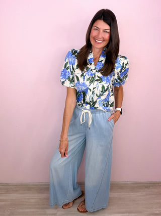 Golden Hour Floral Top (Royal)