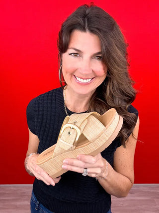 Wedge Buckle Raffia Sandal