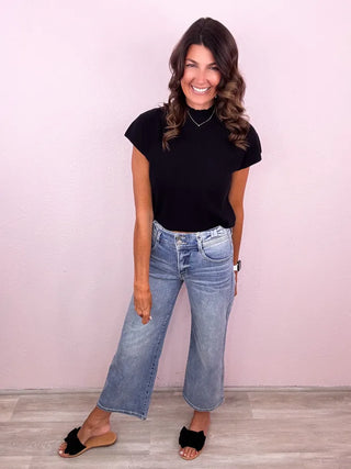 Mock Neck Cap Sleeve Top