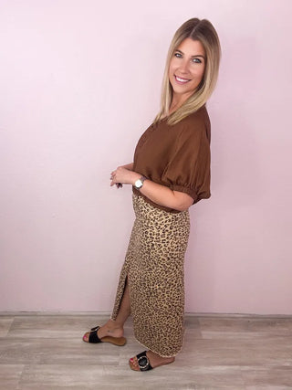 RISEN Leopard Midi Skirt