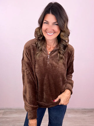 Faux Fur Half Zip Pullover