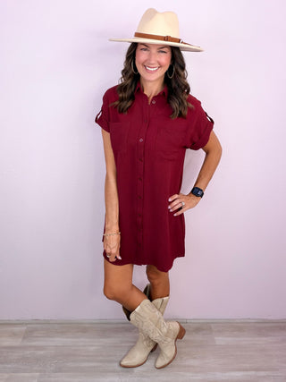 All Agendas Shirt Dress (Wine)