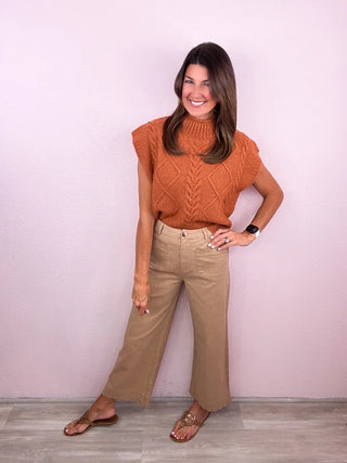 Scallop Trim Wide Leg Pants