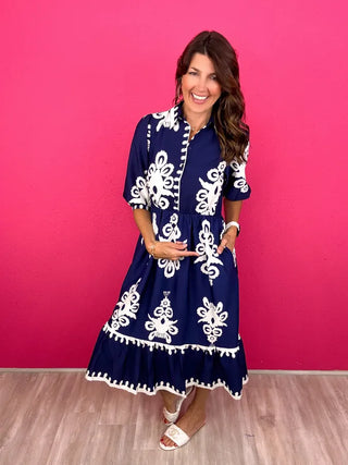 Border Print Midi Dress